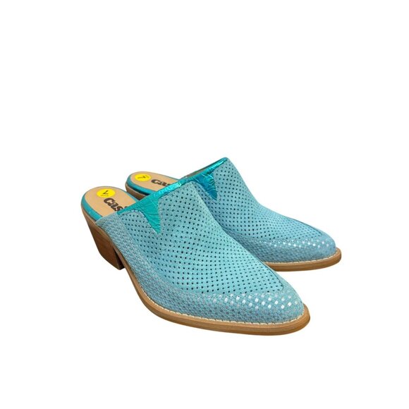 Casta Perforated Leather Mules Teal Size 7 Western Style - Picture 2 of 8
